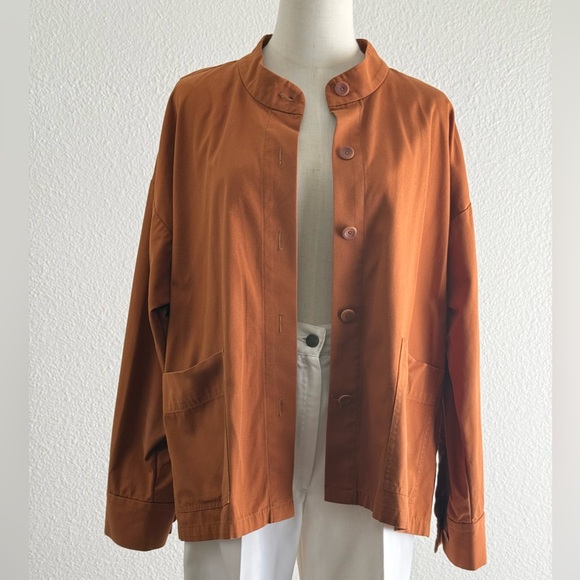 Eileen Fisher Rust Button-Front Utility Jacket - Picture 1 of 10